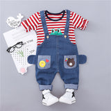 2018 Rushed Newborn Clothes Official Store Boys And Girls Autumn Outfit Set 0-3 Years Old Infant Striped Bib Two-piece