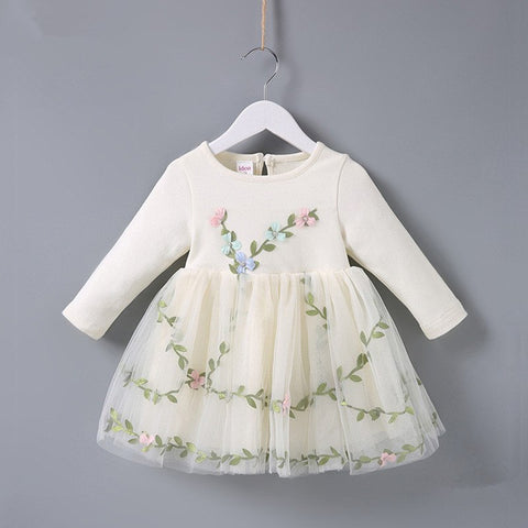 2018 Spring Baptism princess birthday party flowers grass embroidery baby girls dress children clothes ball gown pink beige 0-2T