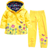 2018 Spring Girl's Clothing Set Flower childrens Raincoat Jacket Sport Suit Girls Clothes Windbreaker Jackets+trousers 2pcs suit