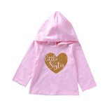 2018 Spring Infant Baby Girls Clothes Toddler 2Color Pink White Love Sister Print Hooded Romper Sweater Tops Children Clothes