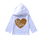 2018 Spring Infant Baby Girls Clothes Toddler 2Color Pink White Love Sister Print Hooded Romper Sweater Tops Children Clothes
