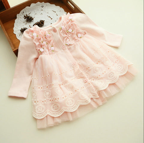 2018 Spring and autumn 0-2 yrs baby clothing floral lace lovely princess  born baby tutu dress infant dresses vestido infantil