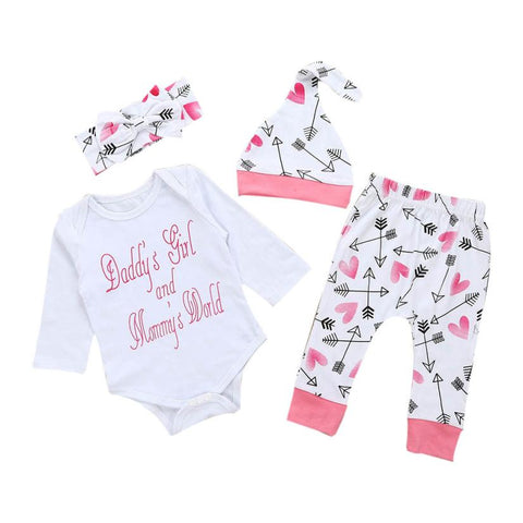 2018 Summer Autumn New Design Cotton Newborn Infant Baby Girl Clothes Letter Romper Top+Pants+Hat Outfits Clothes Set P5