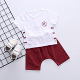 2018 Summer Cotton Clothes Kungfu Chinese Letter Design T-shirts Fashion Baby Girls Boys Twins Short Sleeve Hoodie Cool Outfits