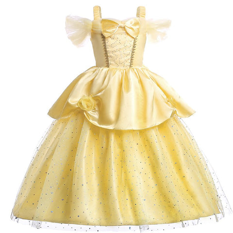 2018 Summer Princess Belle dress Beauty and the best kids girls costume party dresses baby long sleeveless dress vestido infanti