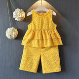 2018 Summer Yellow Girls Clothing Sets Baby Kids Clothes Printing Sleeveless T-Shirt+ Cropped Pants Two Suits 3 4 5 6 7 8 Years