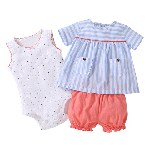 2018 Summer children baby girls clothes kids Little short set t-shirt+babysuit+shorts Infant 3pcs clothes outfit 6-24 Months