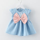 2018 Sweet Baby Girls Bow-knot Design Mini Dress Children Baby Summer Style Fashion Short Sleeve Party Dress Kids Clothes