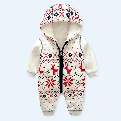 2018 Winter Warm Fleece Baby Rompers hooded 6-24M Snow Pattern Baby Boy Girl Clothes Zipper Design Outwear Newborn Baby jumpsuit