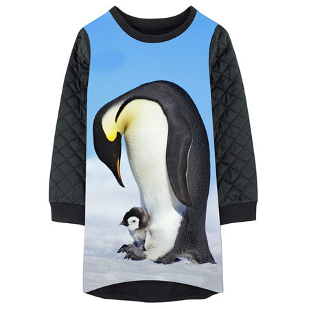 2018 kids winter Dresses The penguin Print baby Kids Clothes grid   Fashion Kids Long sleeve Girl clothing Children Designer