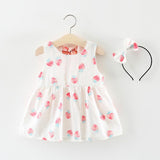 2018   fashion baby girl dress Cotton Blend 2PC Baby Toddler Kids Girls Strawberry Print Backless Dress + Headband Set