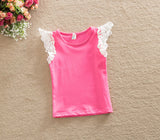 2018   hot summer 5 color Summer Toddlers Baby Girls Lace Sleeve Tops Cotton sleeveless o-neck T-Shirt Blouse 0-4Y