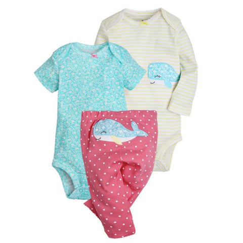 2018 summer spring Baby clothing ! cotton bodysuits + pants 3 pc baby sets 100% cotton baby girl clothes , infant roupas