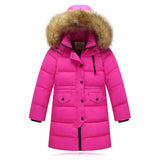 children duck down jacket natural fur collar long thick winter jacket girls child coat outwear warm for cold winter