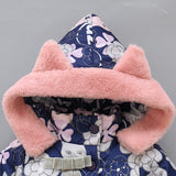 2023 Kids Baby Girls Jackets Baby Clothing Kids Hooded Coats Winter Toddler Warm Cartoon Printed Jacket Baby Outerwear 2-5Y