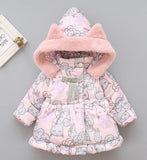 2023 Kids Baby Girls Jackets Baby Clothing Kids Hooded Coats Winter Toddler Warm Cartoon Printed Jacket Baby Outerwear 2-5Y