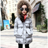 Thick Warm Fur Hooded Girls Winter Coat Zipper Solid Slim Child Winter Jacket For Girls Baby Kids Cotton Parka Down JW0428