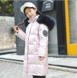 Winter Warm Boys White Duck Down Jacket Casual Big Fur Collar Thicken Hooded Jackets and Coats Girls Warm Coat