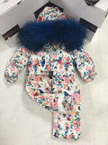 Winter baby girl down coat Baby clothes flower outerwear Fur Hooded children's Snowsuit down coats Child jumpsuit romper