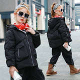 Children Winter Coat Korean Style Down Jacket For Girls 4-11Years Kids Teenage Parka Solid Color Hooded Clothes