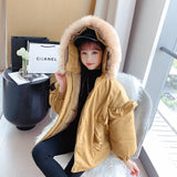 Children Winter Coat Korean Version Big Fur Hooded Ruffle Design Jacket For Girls 4-13 Years Kids Teenage Outerwear