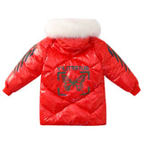 Children Winter Cotton Jacket Girl Reflective Butterfly Clothing Kids Warm Thick Parka Fur Collar Hooded Long Coats