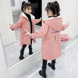 Girl Winter Long Section Plus Velvet Durable Solid Color Beautiful Princess Cotton Coat