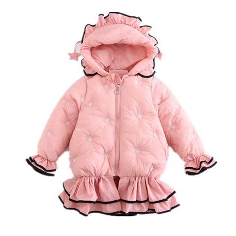 Girls Pink Jacket Children's Winter Clothing Kids Warm Thick Coat Star Ruffle Parka for Girl Sweet Hooded Outerwear 4-13Yrs
