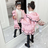 Girls Pink Jacket Children's Winter Clothing Kids Warm Thick Coat Star Ruffle Parka for Girl Sweet Hooded Outerwear 4-13Yrs