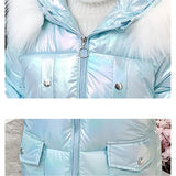 Girls Winter Colorful Bright Warm Cotton-Padded Jacket Coat Kids Hooded Outerwear Children Clothes Parkas 4-13Yrs
