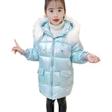 Girls Winter Colorful Bright Warm Cotton-Padded Jacket Coat Kids Hooded Outerwear Children Clothes Parkas 4-13Yrs