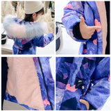 Baby Girls Warm Vintage Jacket Print Painting  Kids Winter Coat With Fur Hoodies Outerwear 2 3 4 5 6 7 9Years Old