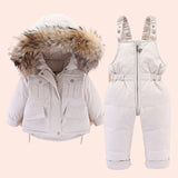 2023 Winter Down Jacket Suit for Boys Girls Hooded Kids Clothing Set Baby Thick Coat Snow Wear Warm White Duck Down
