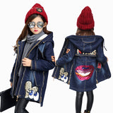 2023 Winter Kids Girls Denim Jacket Children Plus Thick Velvet Jacket Big Virgin Warm Coat Cotton Hooded Outwear For Girl