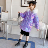 Winter Shiny Jacket For Girls Hooded Warm Children Windbreaker Coat 4-13 Years Kids Teenage Cotton Parkas Outerwear