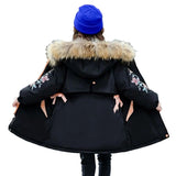 Winter Kids Coat Teenager Jacket For Girls Embroidery Flowers Thick Cotton-Padded Clothes Children Warm Outerwear 5-13Years