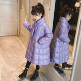 Winter Long Jacket For Girls Double-Breasted Warm Children Solid Coat 4-14 Years Kids Teenage Down Cotton Parkas Outerwear