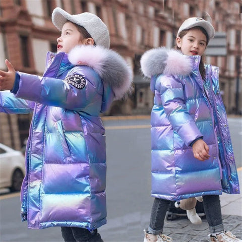 2023 Winter Shiny Jacket For Girls CLOTHES velvet Hooded Warm Children Coat Kids Teenage Cotton Parkas 4 5 6 7 8 9 10 11 12 year