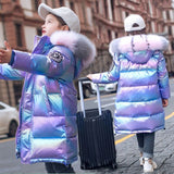 Winter Shiny Jacket For Girls Hooded Warm Children Girls Winter Coat 5-14 Years Kids Teenage Cotton Parkas Outerwear