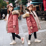 Winter Warm Jackets for Girls Fur Hooded Children Girls Waterproof Outwear Kids Cotton Lined Parkas
