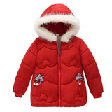 girl's cotton padded jacket children's Plush hooded down long coat girl baby's winter thickened long cotton coat