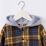 2023 0-6Y Toddler Boys Girls Casual Jackets Spring Fall Plaid Print Button Fly Pocket Long Sleeve Hooded Coats Children Outwear