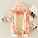 Autumn Winter Overall For Children Infant Down Cotton Thickened Clothes Hooded Cartoon Baby Boys Girls Jumpsuit Baby Romper