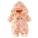 Autumn Winter Overall For Children Infant Down Cotton Thickened Clothes Hooded Cartoon Baby Boys Girls Jumpsuit Baby Romper