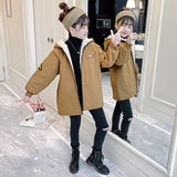 Autumn Winter Parkas Fleece Jacket Teen Warm Coat Outerwear Teenage Outfit Children Kids Girls Fur Hooded Clothes 4-13 Year