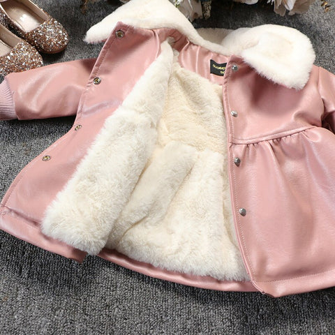 Baby Girl Autumn Winter Thick fleece Coat Jacket Kids Leather Jackets Parker Children Coats Girls Overwear Clothes