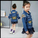 2023 Baby Girls Denim Jacket Cardigan Coat Kids Jean Outwear Butterfly Embroidery Sequins Girls Children Clothing Spring Clothes