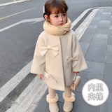 2023 Baby Girls Winter Woolen Long Coats Bow Cotton Padded Thick Warm Coat Jacket Kids Elegant Overcoat Children Clothes