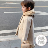 2023 Baby Girls Winter Woolen Long Coats Bow Cotton Padded Thick Warm Coat Jacket Kids Elegant Overcoat Children Clothes