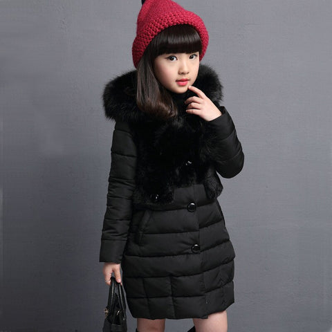 2023 Child Clothes Girl Kid button coat Jacket windbreaker Winter Cotton plus velvet Outerwear Warm Hooded plush 9 10 11 12 year